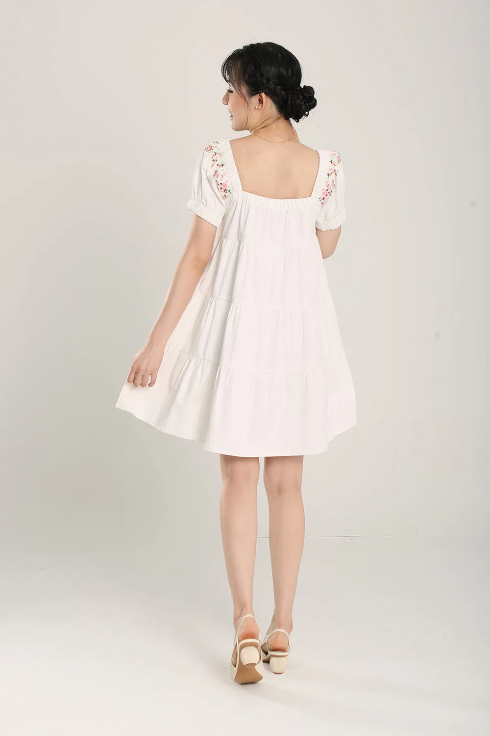Aleeza Embroidered White Denim Dress