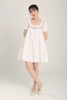 Aleeza Embroidered White Denim Dress