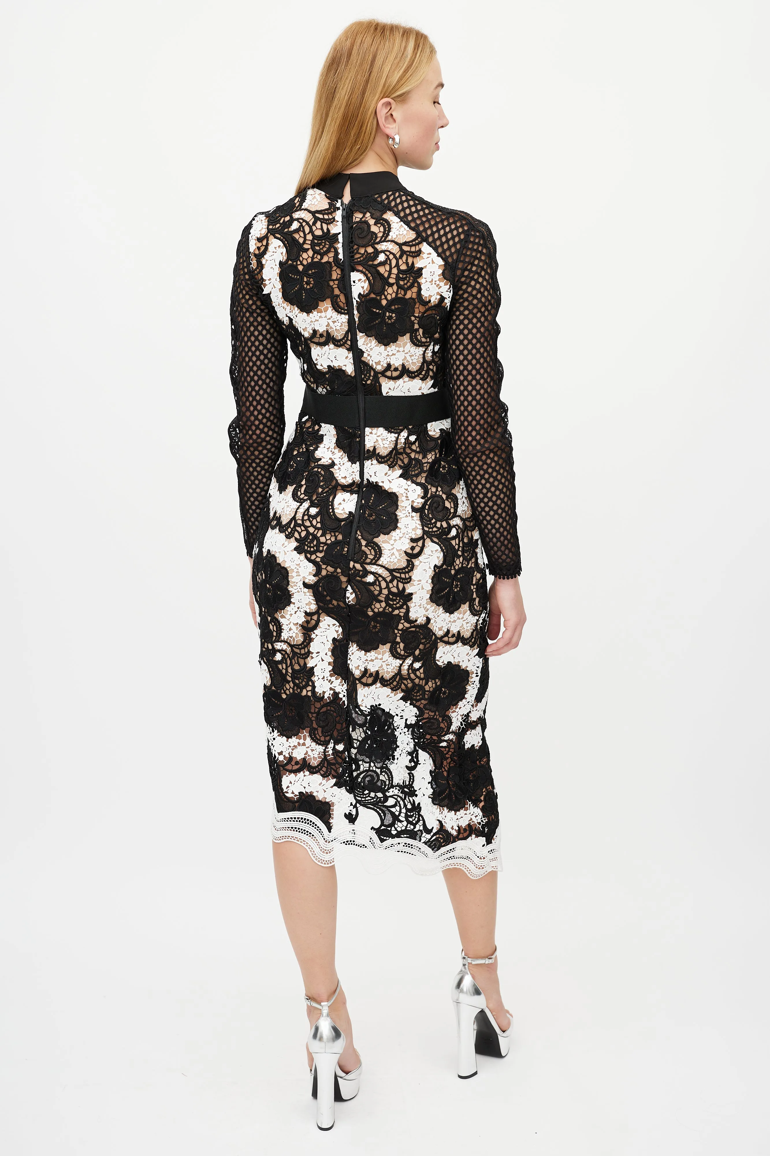 Black & White Guipure Floral Lace Dress