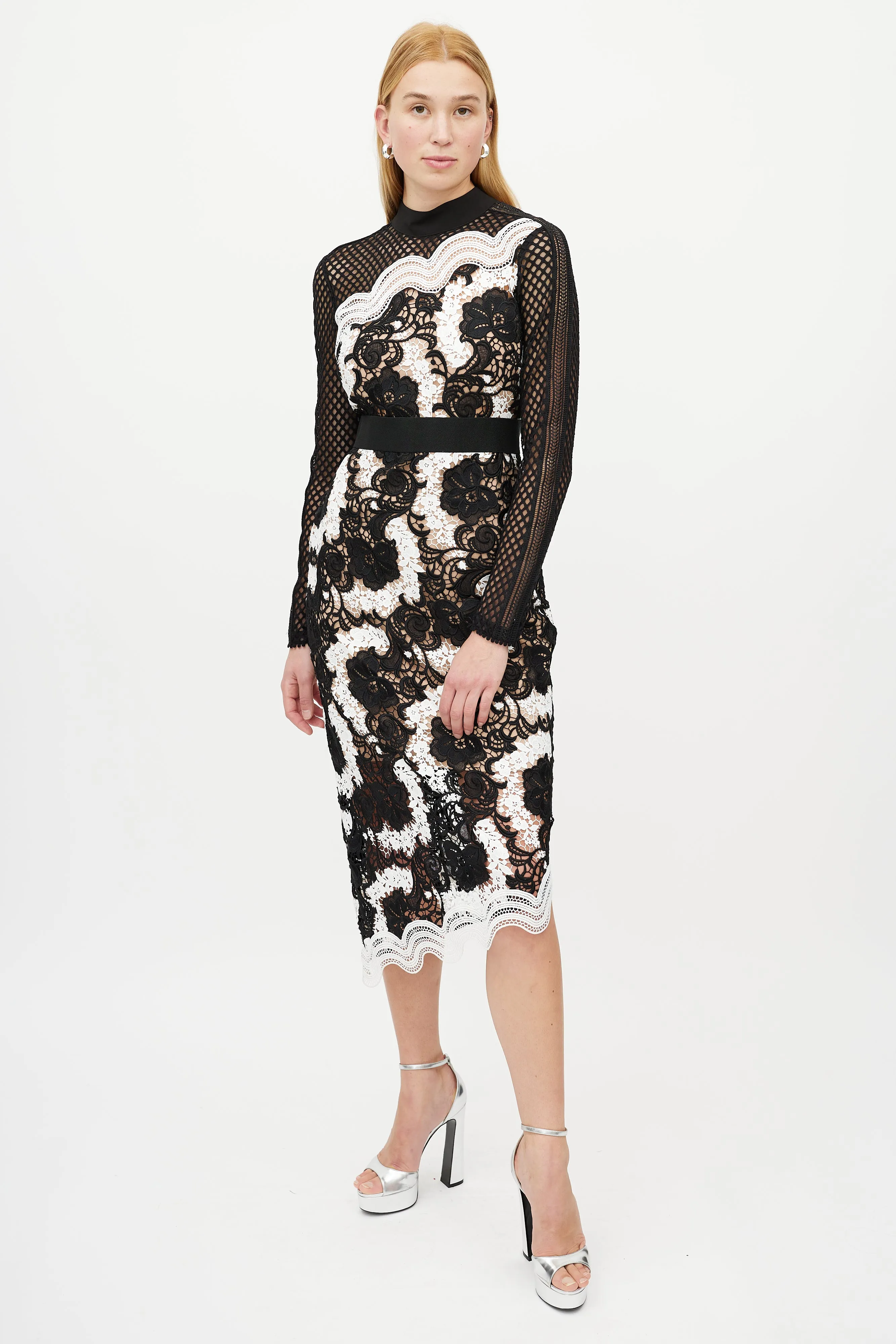 Black & White Guipure Floral Lace Dress