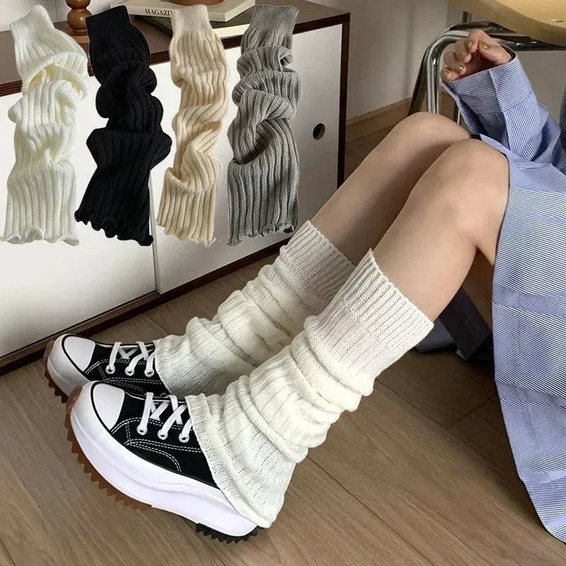 Bonnyshow 57cm Sweet Japanese Lolita Leg Warmers Women Ankle Warmer for Girls Gothic Long Socks Y2K Thin Knitted Cosplay Heap Heap Socks