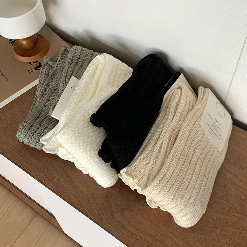 Bonnyshow 57cm Sweet Japanese Lolita Leg Warmers Women Ankle Warmer for Girls Gothic Long Socks Y2K Thin Knitted Cosplay Heap Heap Socks
