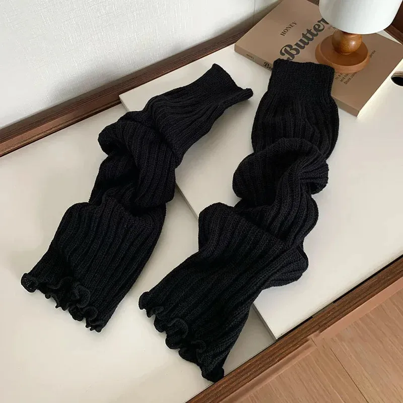 Bonnyshow 57cm Sweet Japanese Lolita Leg Warmers Women Ankle Warmer for Girls Gothic Long Socks Y2K Thin Knitted Cosplay Heap Heap Socks