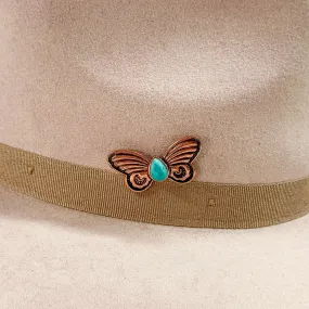 Butterfly Hat Pin with a Teardrop Turquoise Stone in Copper Tone