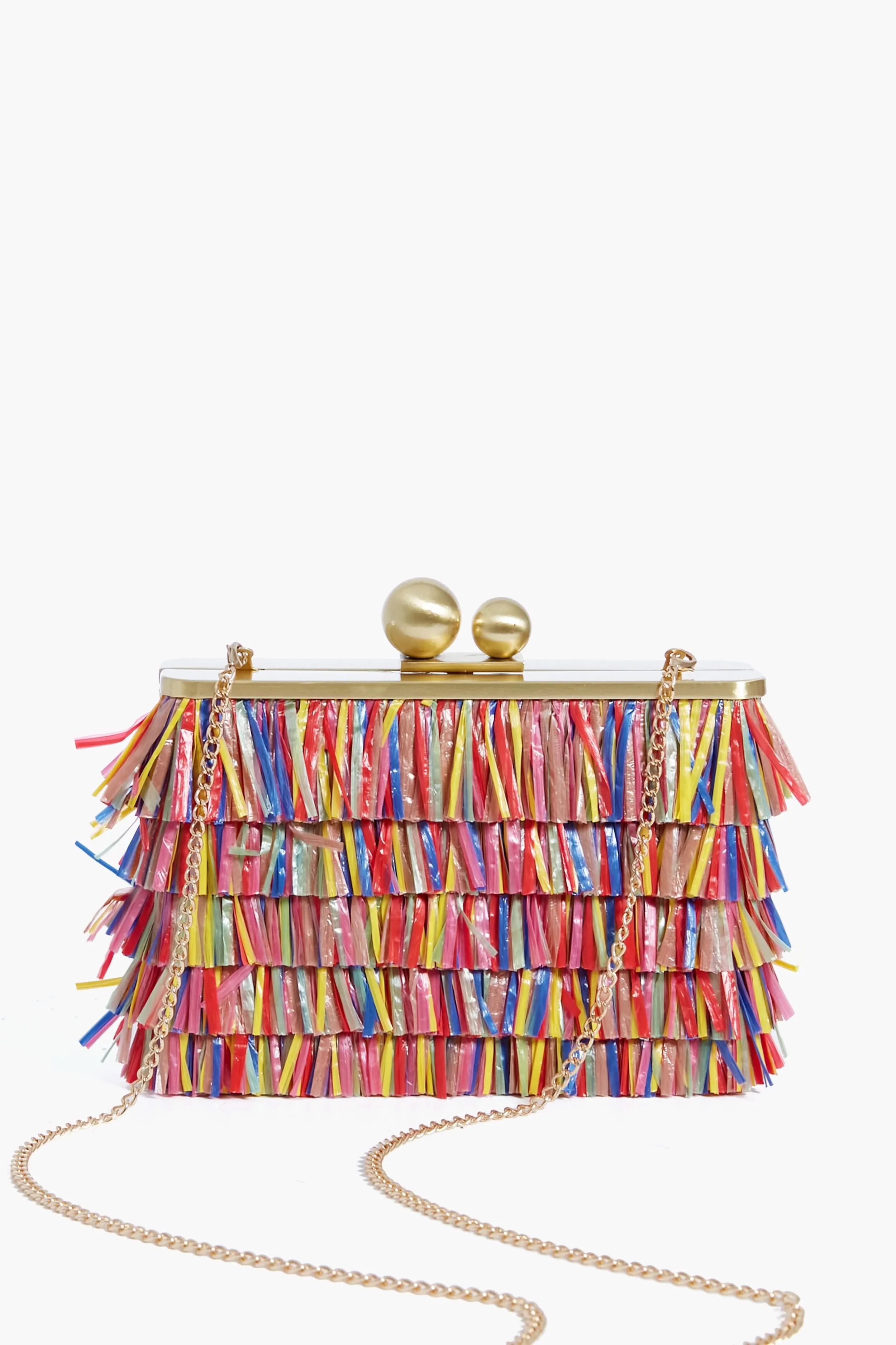 Carlita Carnivale Raffia Fringed Clutch