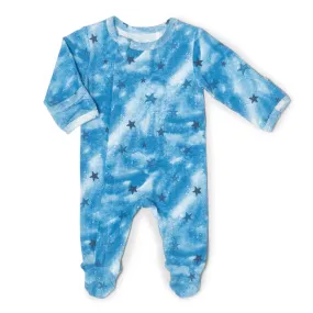 Coccoli Modal Zipper Footie with hat set - Stars on Denim Blue