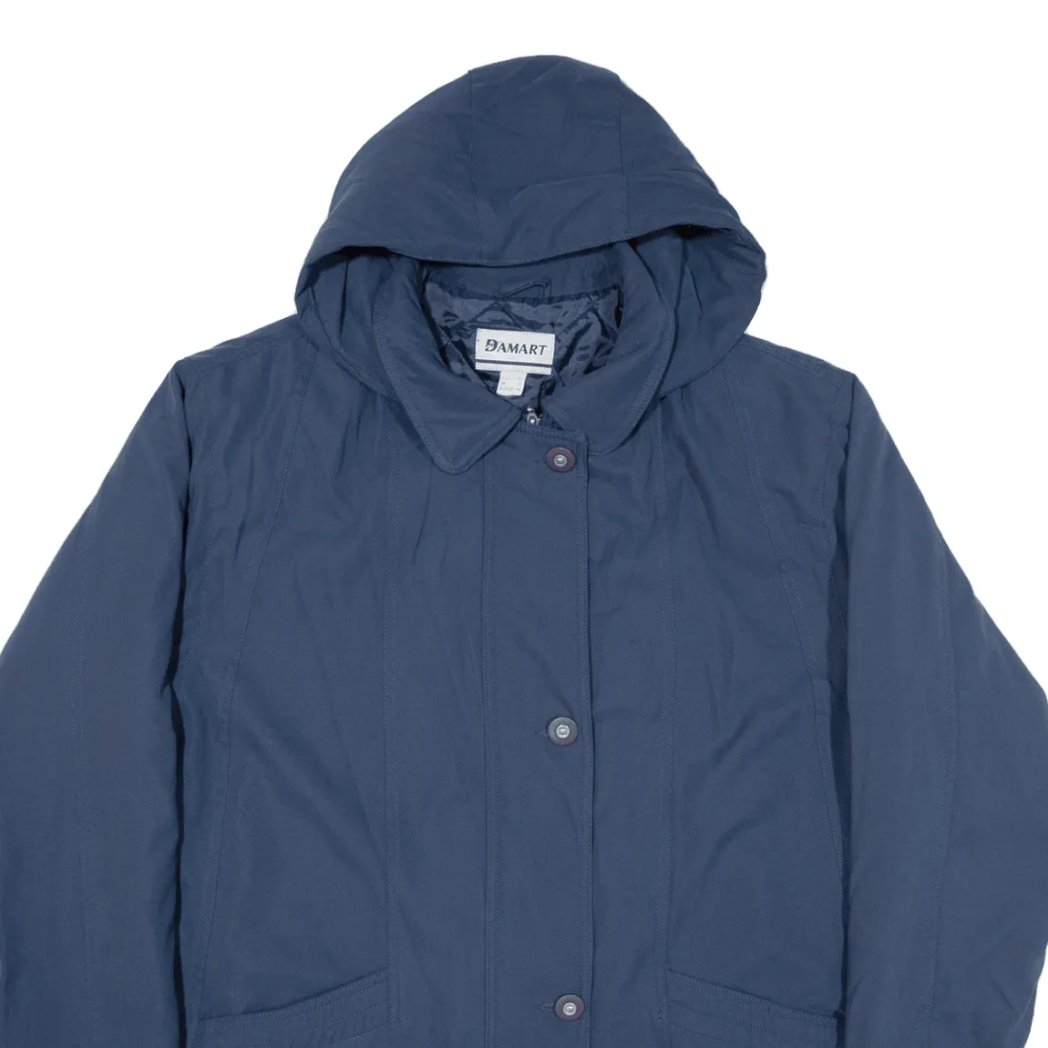 DAMART Quilted Lined Womens Rain Coat Blue Hooded UK 20