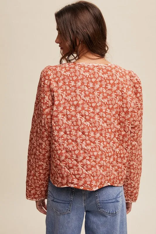 Ditzy Floral Print Front Bow Tie Quilt Jacket