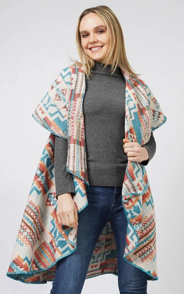 EVT10690 AZTEC REVERSIBLE ROUND SHAWL VEST