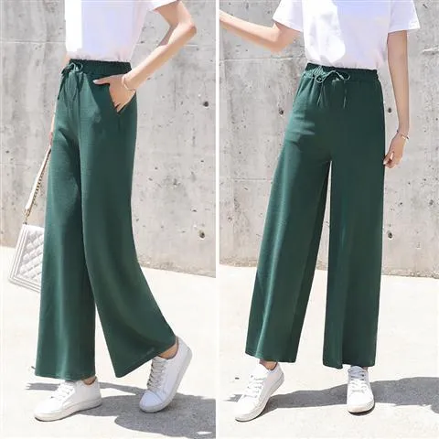 High Waist Wide Leg Women Thin Korean Loose Slim-Look Straight Drape Chic All-Matching Casual Long Pants Culottes