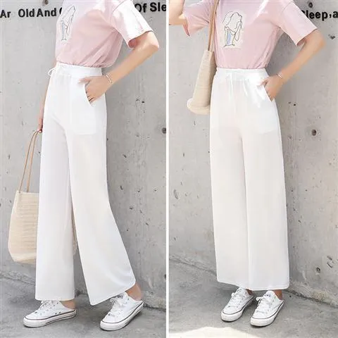 High Waist Wide Leg Women Thin Korean Loose Slim-Look Straight Drape Chic All-Matching Casual Long Pants Culottes