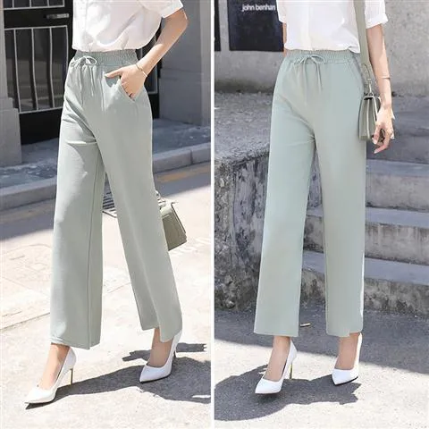 High Waist Wide Leg Women Thin Korean Loose Slim-Look Straight Drape Chic All-Matching Casual Long Pants Culottes