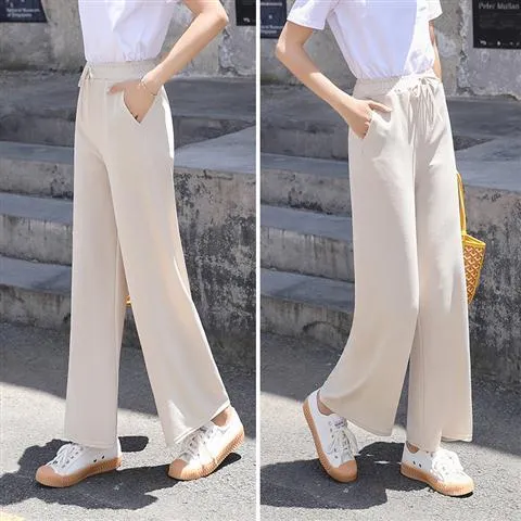 High Waist Wide Leg Women Thin Korean Loose Slim-Look Straight Drape Chic All-Matching Casual Long Pants Culottes