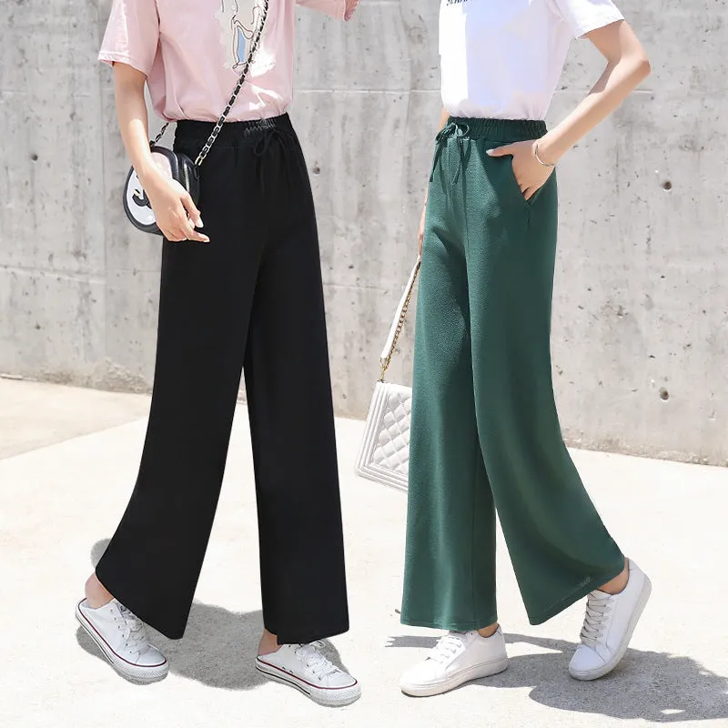 High Waist Wide Leg Women Thin Korean Loose Slim-Look Straight Drape Chic All-Matching Casual Long Pants Culottes