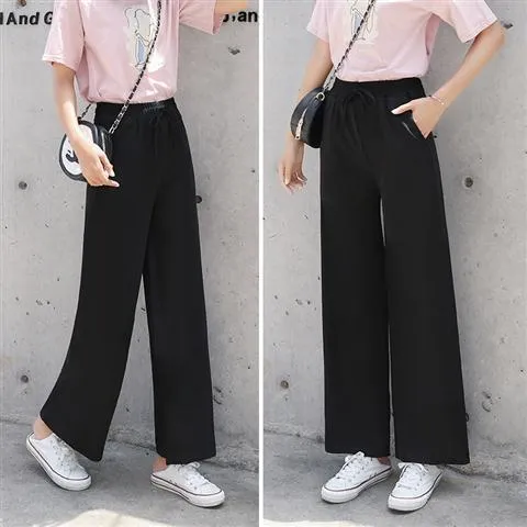 High Waist Wide Leg Women Thin Korean Loose Slim-Look Straight Drape Chic All-Matching Casual Long Pants Culottes