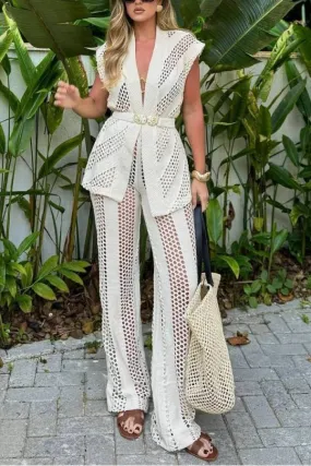 Knitted Hollow Vest And Wide-leg Pants Two-piece set