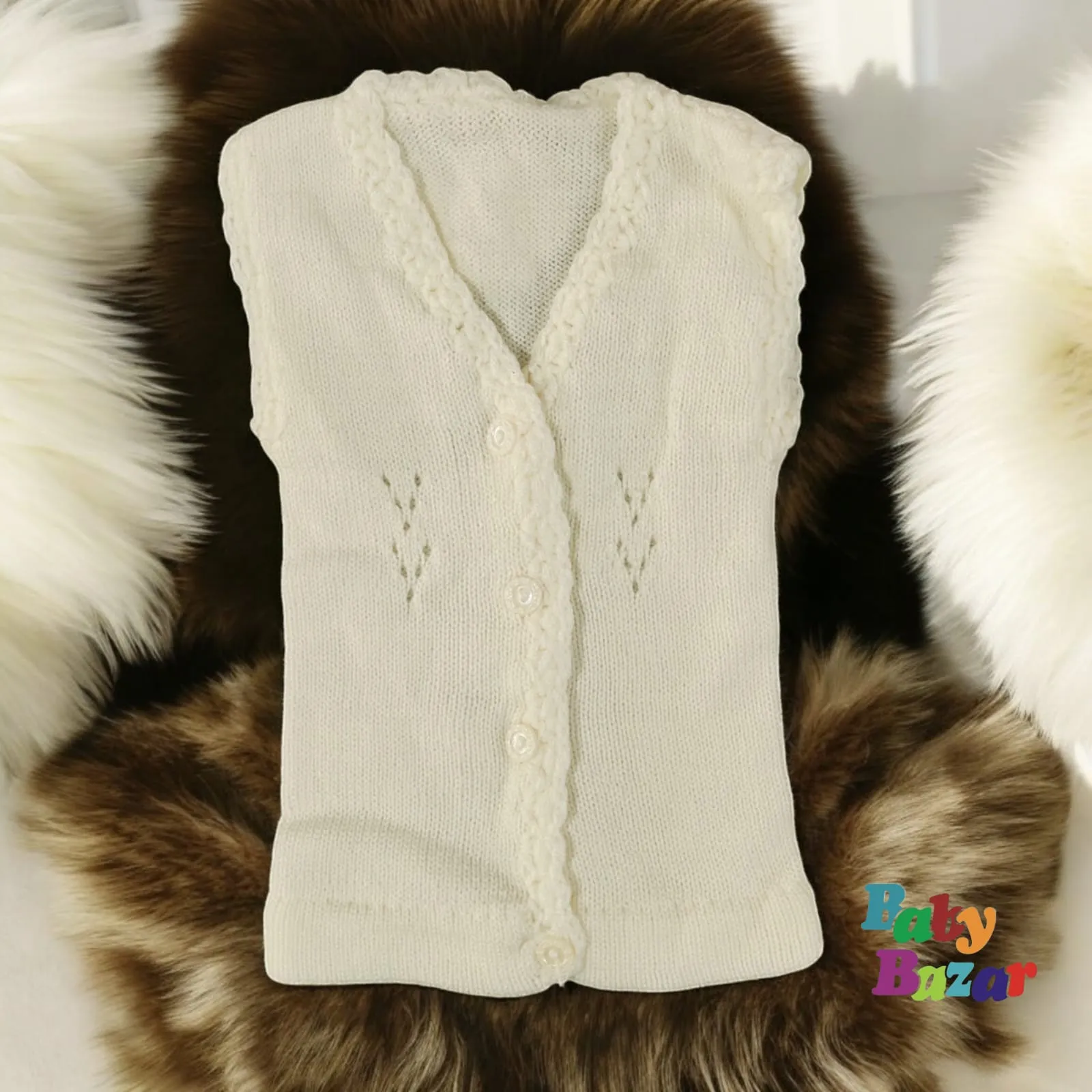 Knitted Vest  Front Open Design - Zero Size - Soft & Comfortable