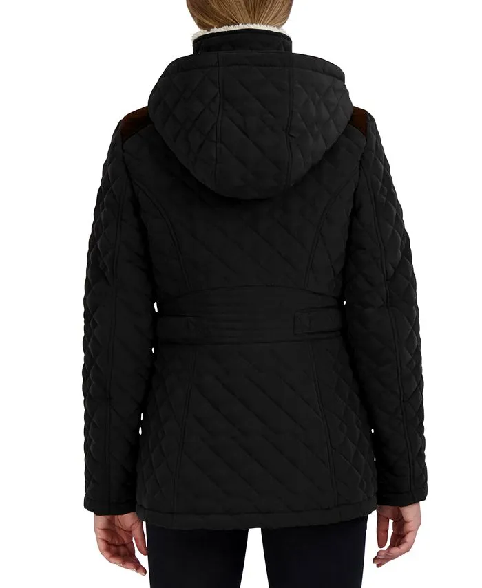 Laundry by Shelli Segal Petite Faux-Fur-Lined Hooded Quilted Coat