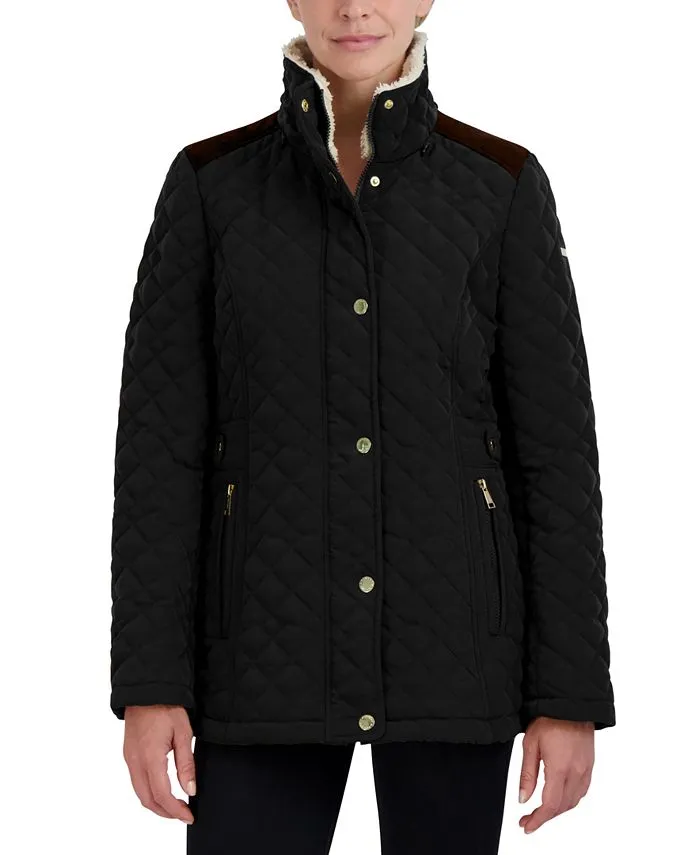 Laundry by Shelli Segal Petite Faux-Fur-Lined Hooded Quilted Coat