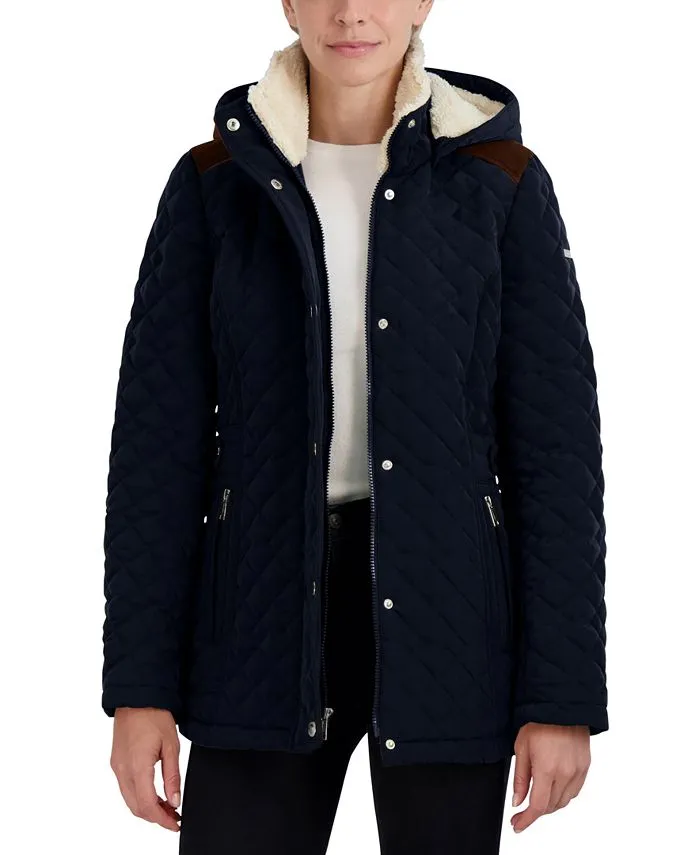 Laundry by Shelli Segal Petite Faux-Fur-Lined Hooded Quilted Coat