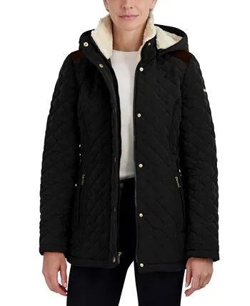Laundry by Shelli Segal Petite Faux-Fur-Lined Hooded Quilted Coat