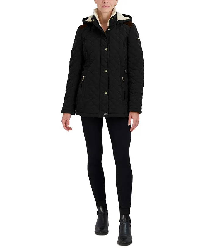 Laundry by Shelli Segal Petite Faux-Fur-Lined Hooded Quilted Coat