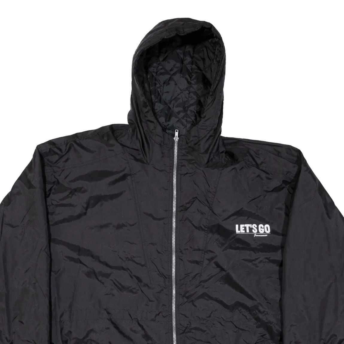 LETS GO Quilted Lined Mens Coat Black Hooded 3XL