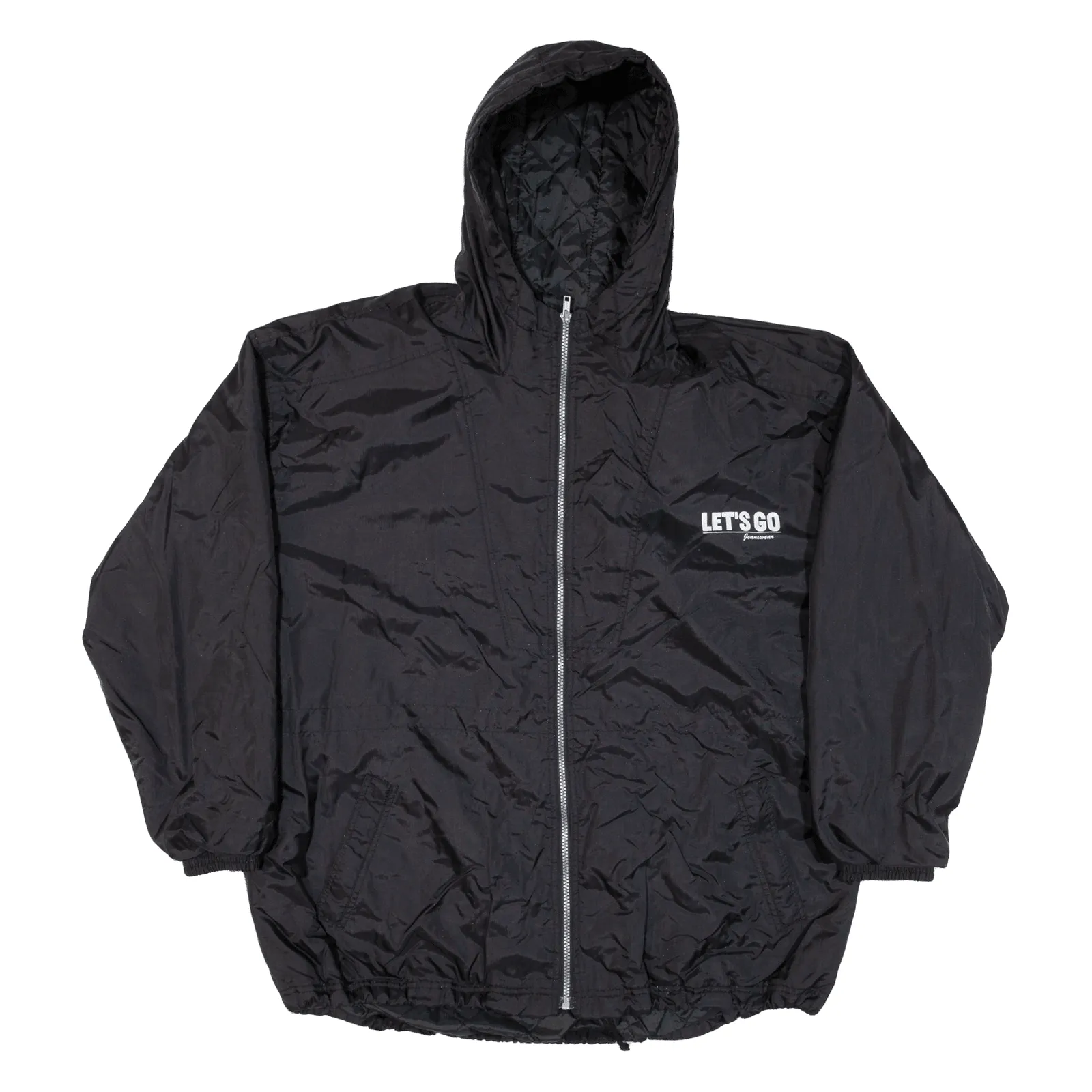 LETS GO Quilted Lined Mens Coat Black Hooded 3XL