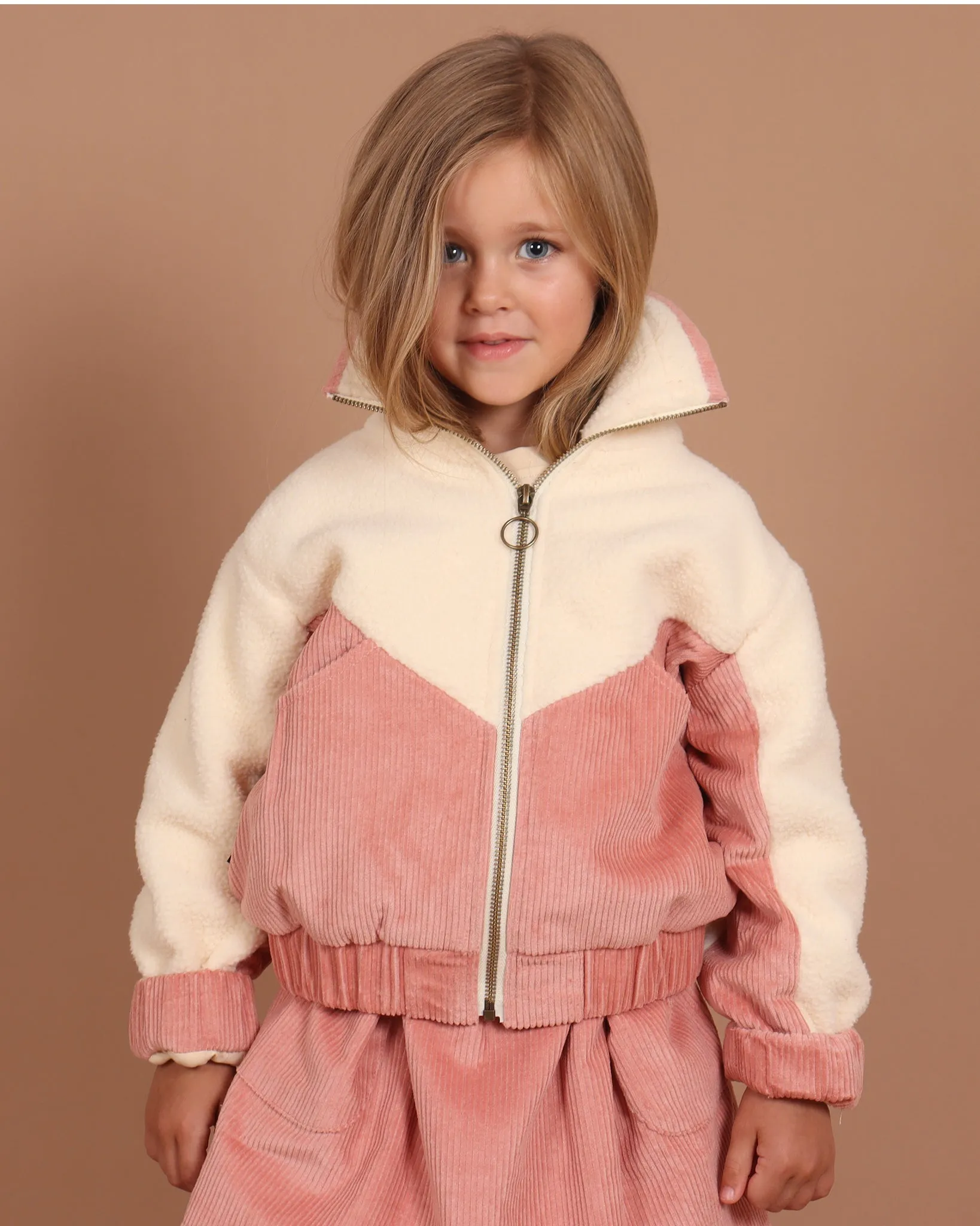Little Girls Corduroy Sherpa Zip Jacket