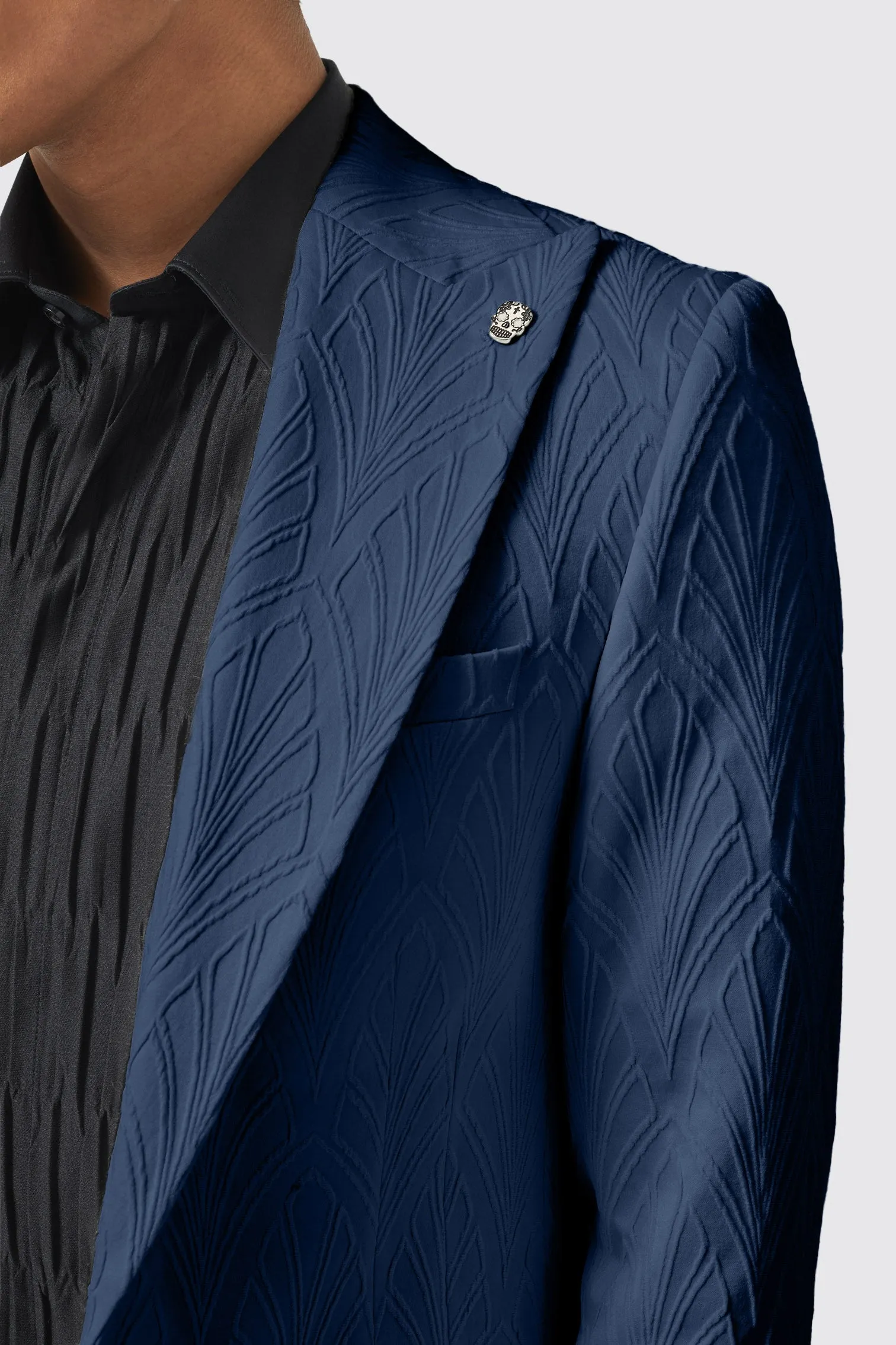 Makowski Slim Fit Navy Jacquard Jacket - ARCHIVE