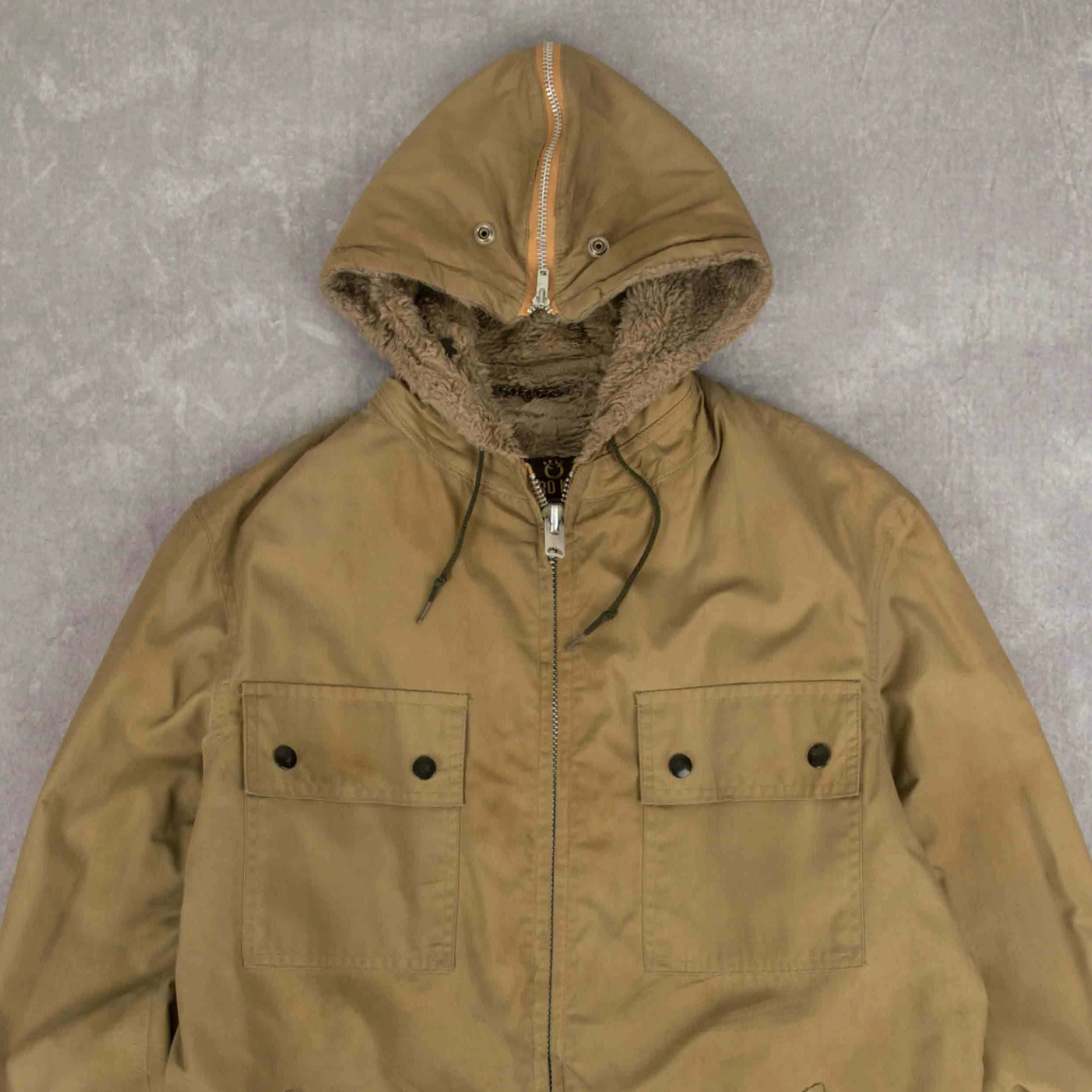 MEN'S VINTAGE 1980S SHERPA LINED HOODED PARKA JACKET - MEDIUM