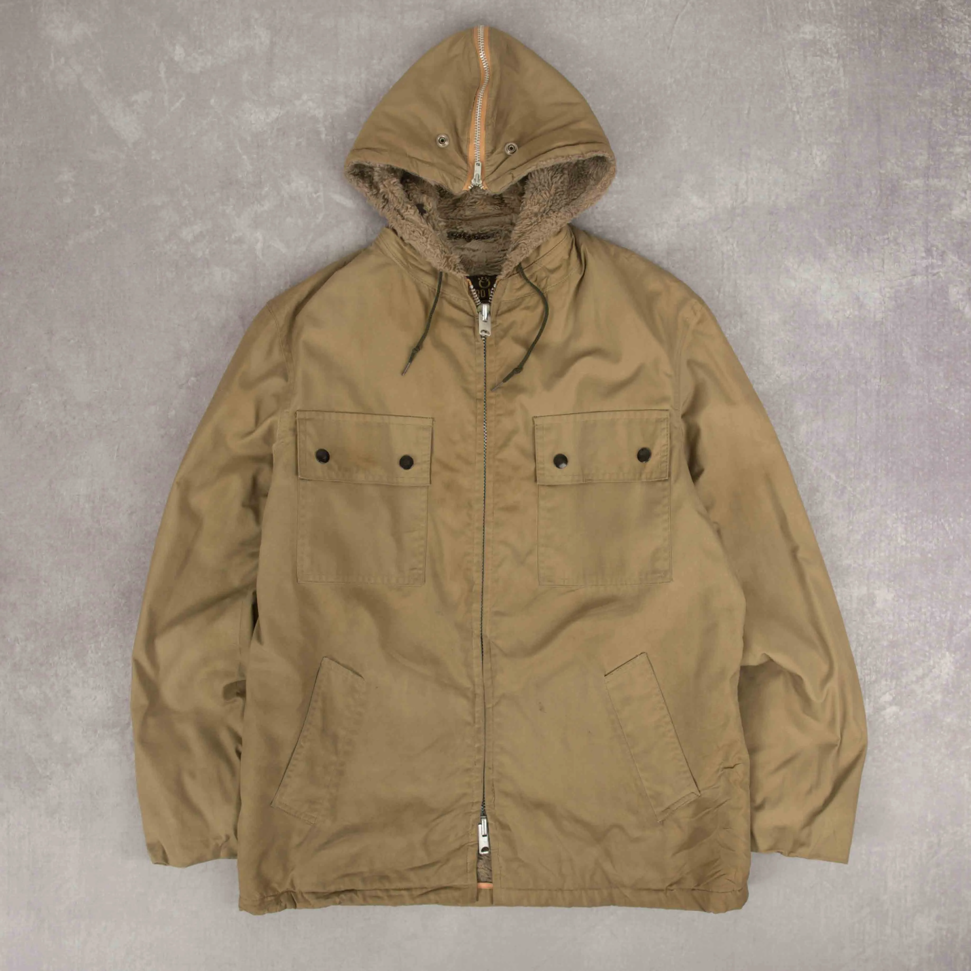 MEN'S VINTAGE 1980S SHERPA LINED HOODED PARKA JACKET - MEDIUM