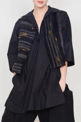 Multicolor Alpaca Hair Stripe and Black Cotton Utility Vest