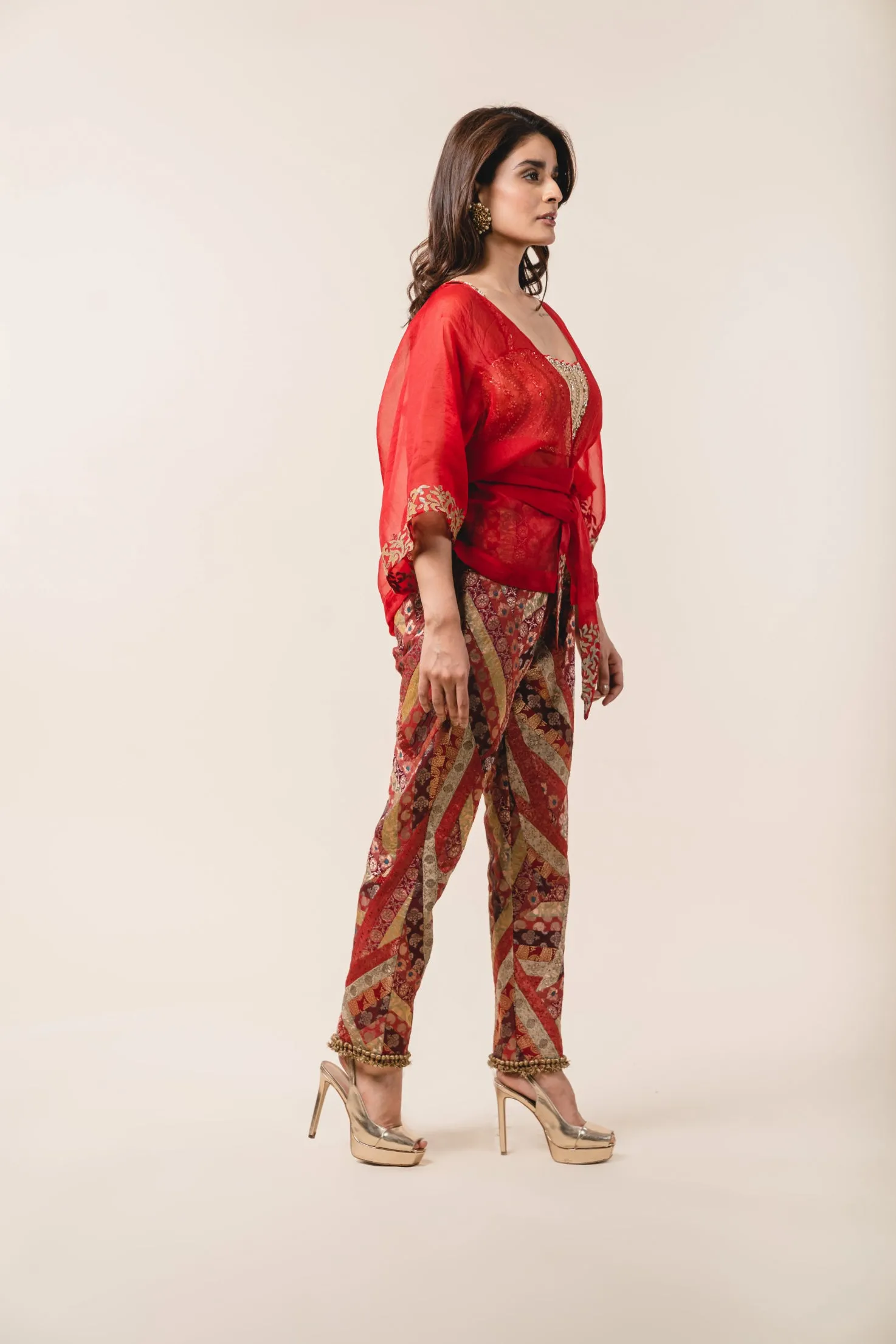 Multicoloured Brocade Trouser & Organza Jacket Set