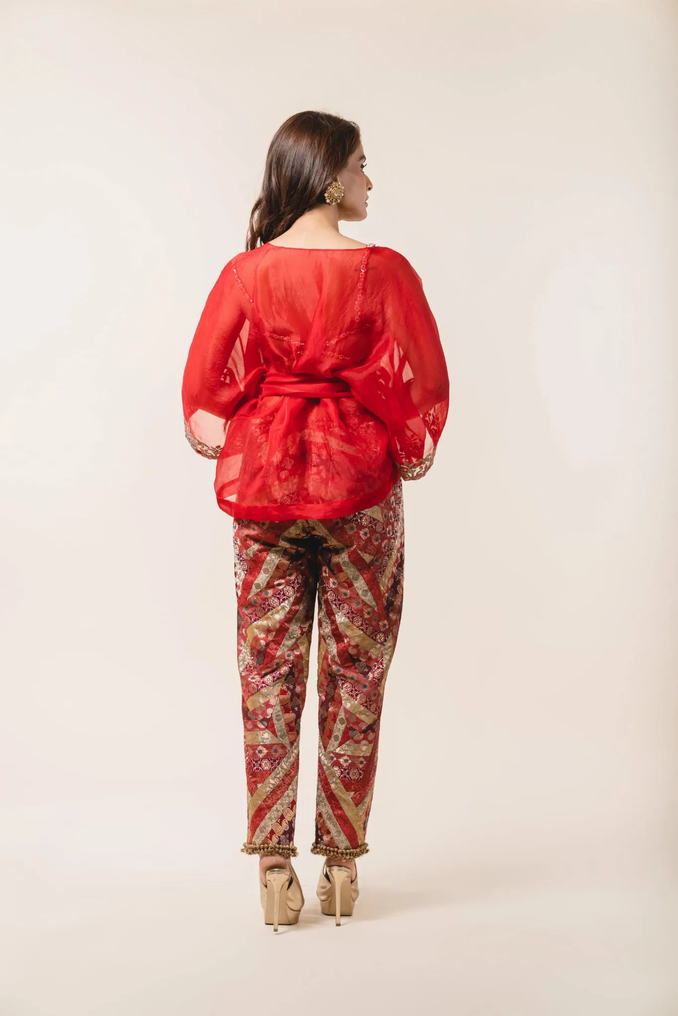 Multicoloured Brocade Trouser & Organza Jacket Set