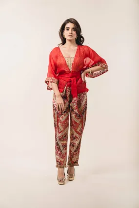 Multicoloured Brocade Trouser & Organza Jacket Set