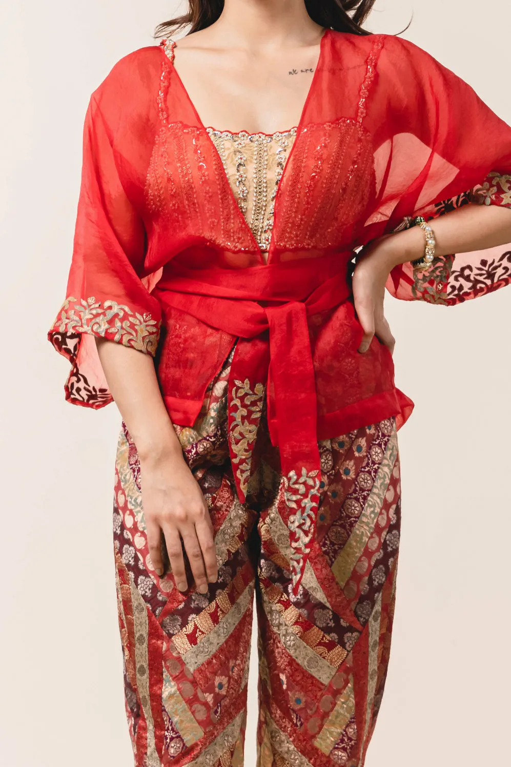 Multicoloured Brocade Trouser & Organza Jacket Set