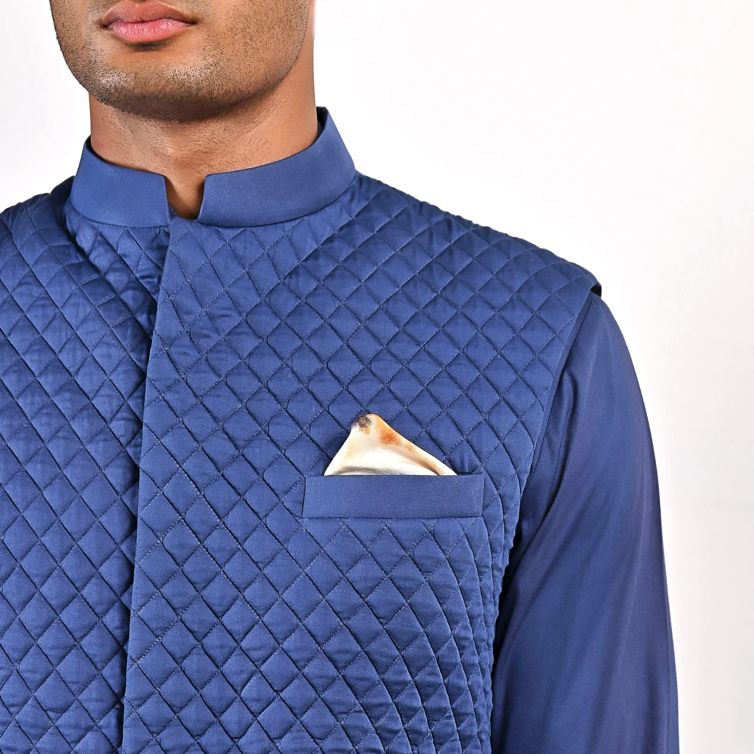 Niall Quilted Nehru Jacket with Cowl Kurta Set