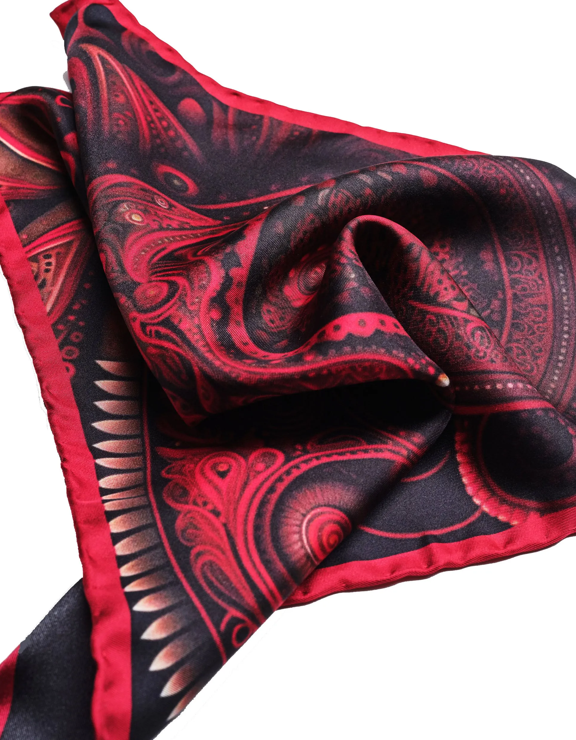 Red Modern Paisley Silk Pocket Square