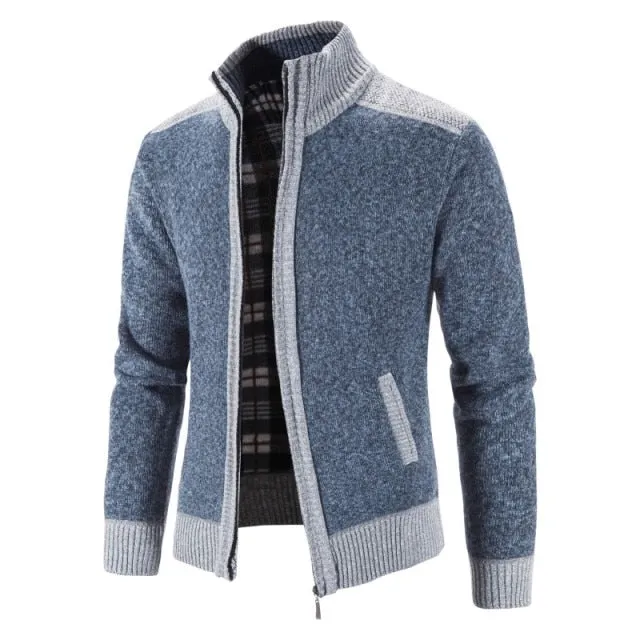 Stand Collar Thick Warm Zipper Cardigan