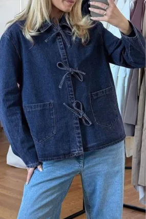 Tie Up Denim Jacket Navy