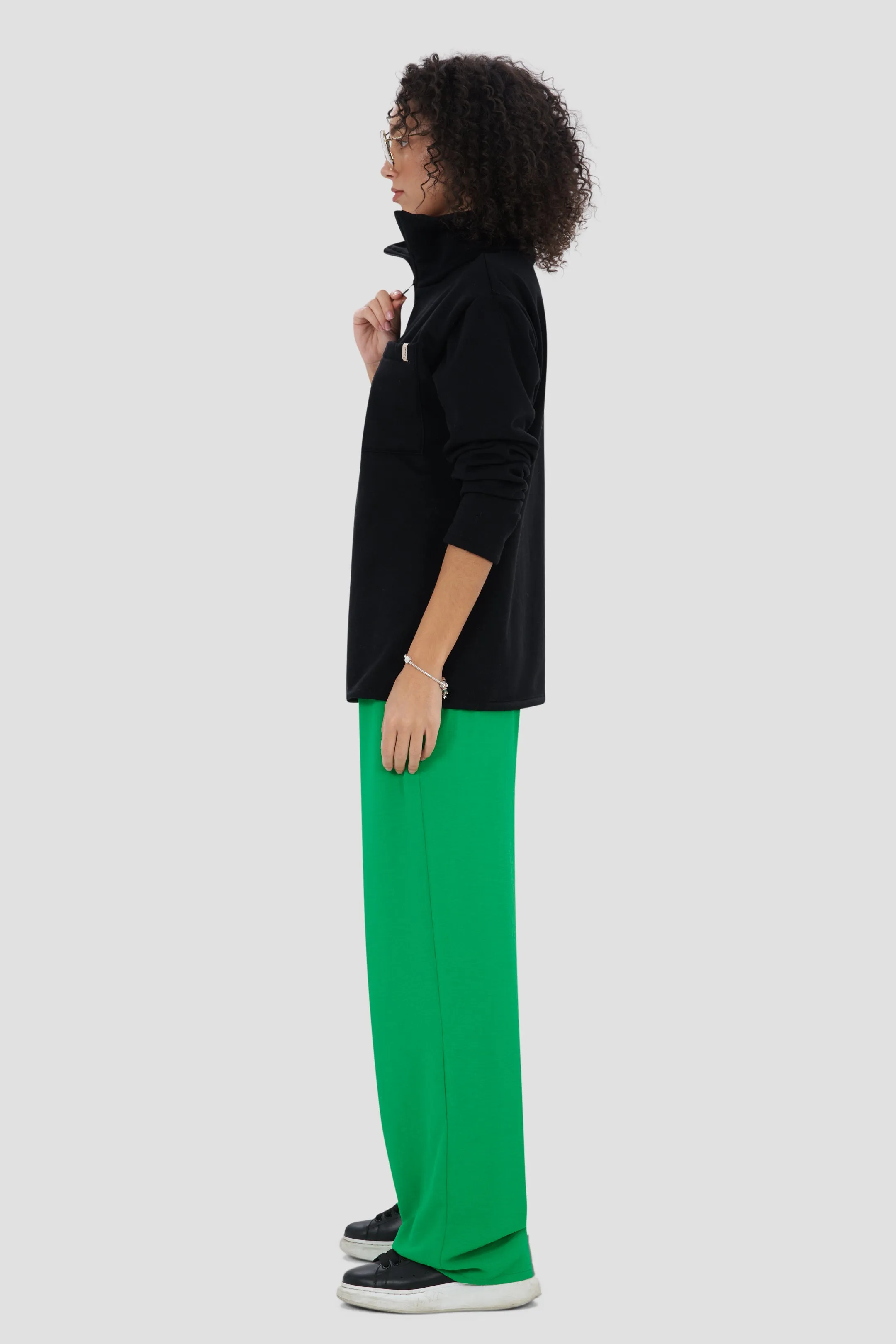 Upcycling long half-zip polartec - Black