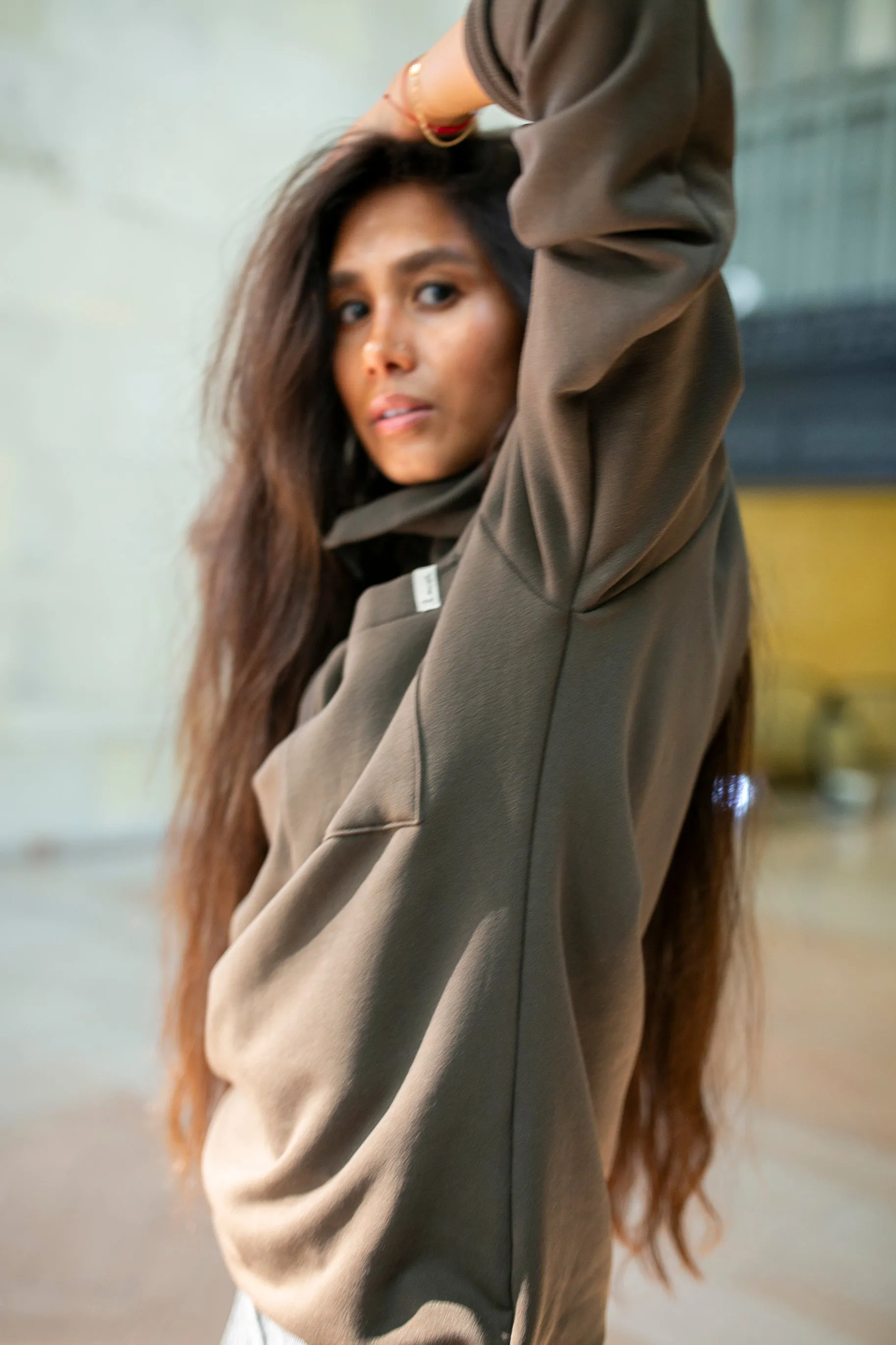 Upcycling long half-zip polartec - brown