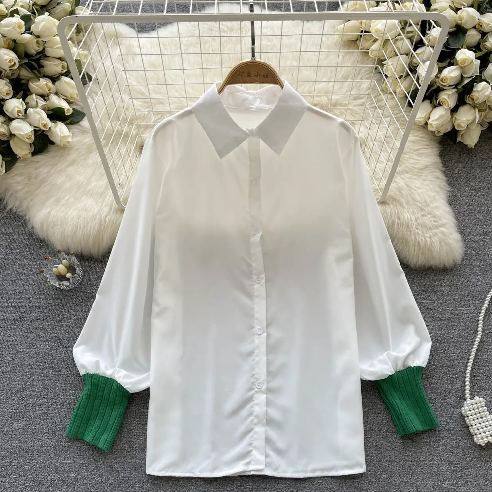 V-neck Knitted Vest&White Shirt 2Pcs