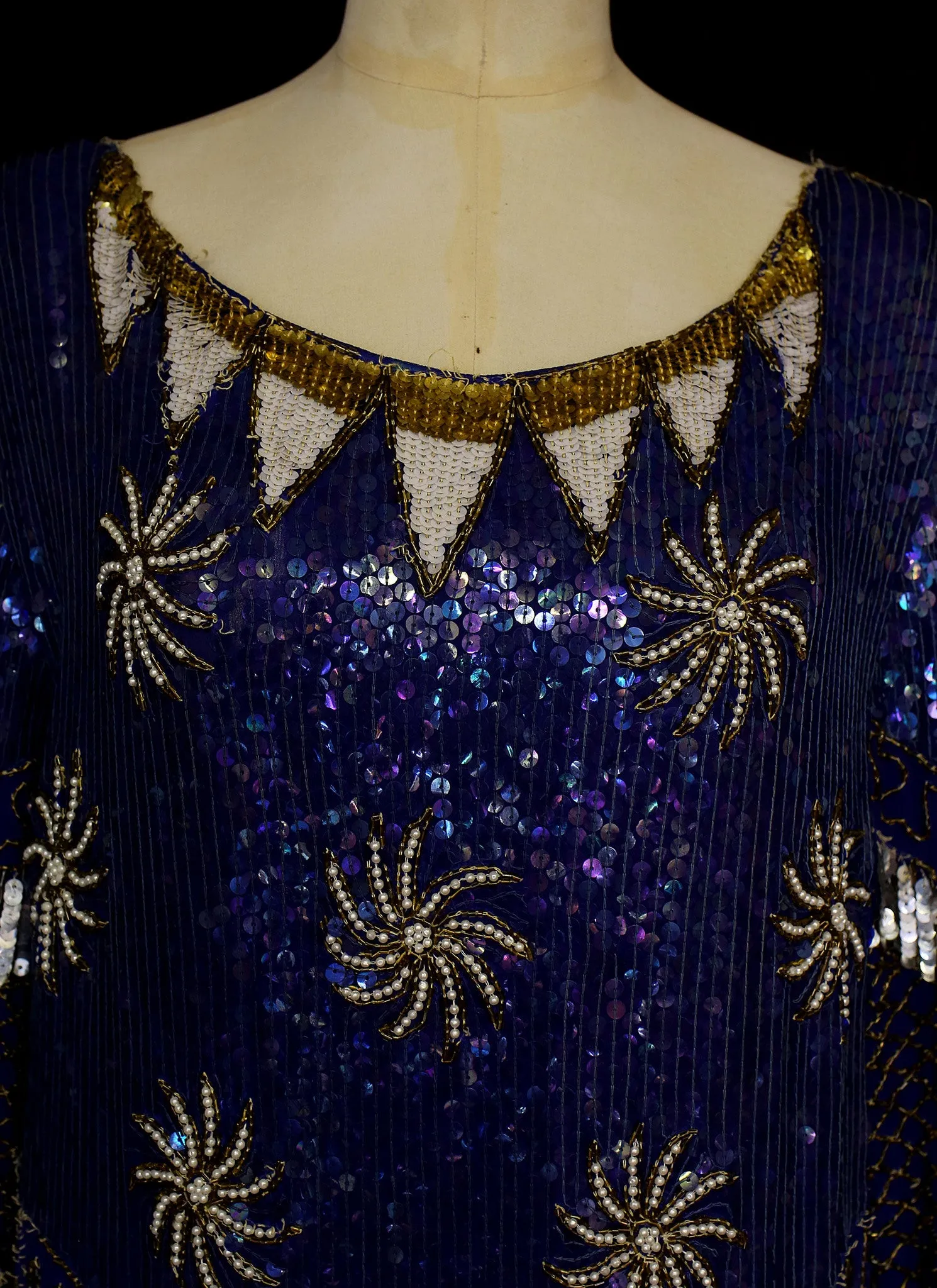 Vintage 1980s Deco Beaded Flapper Dress