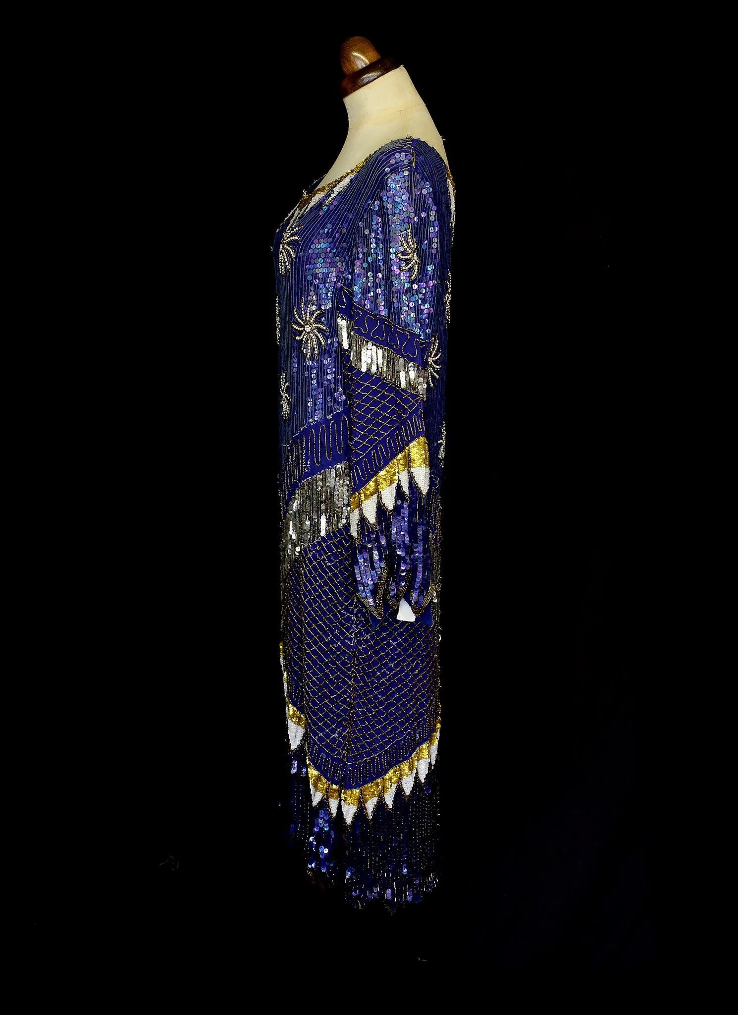 Vintage 1980s Deco Beaded Flapper Dress