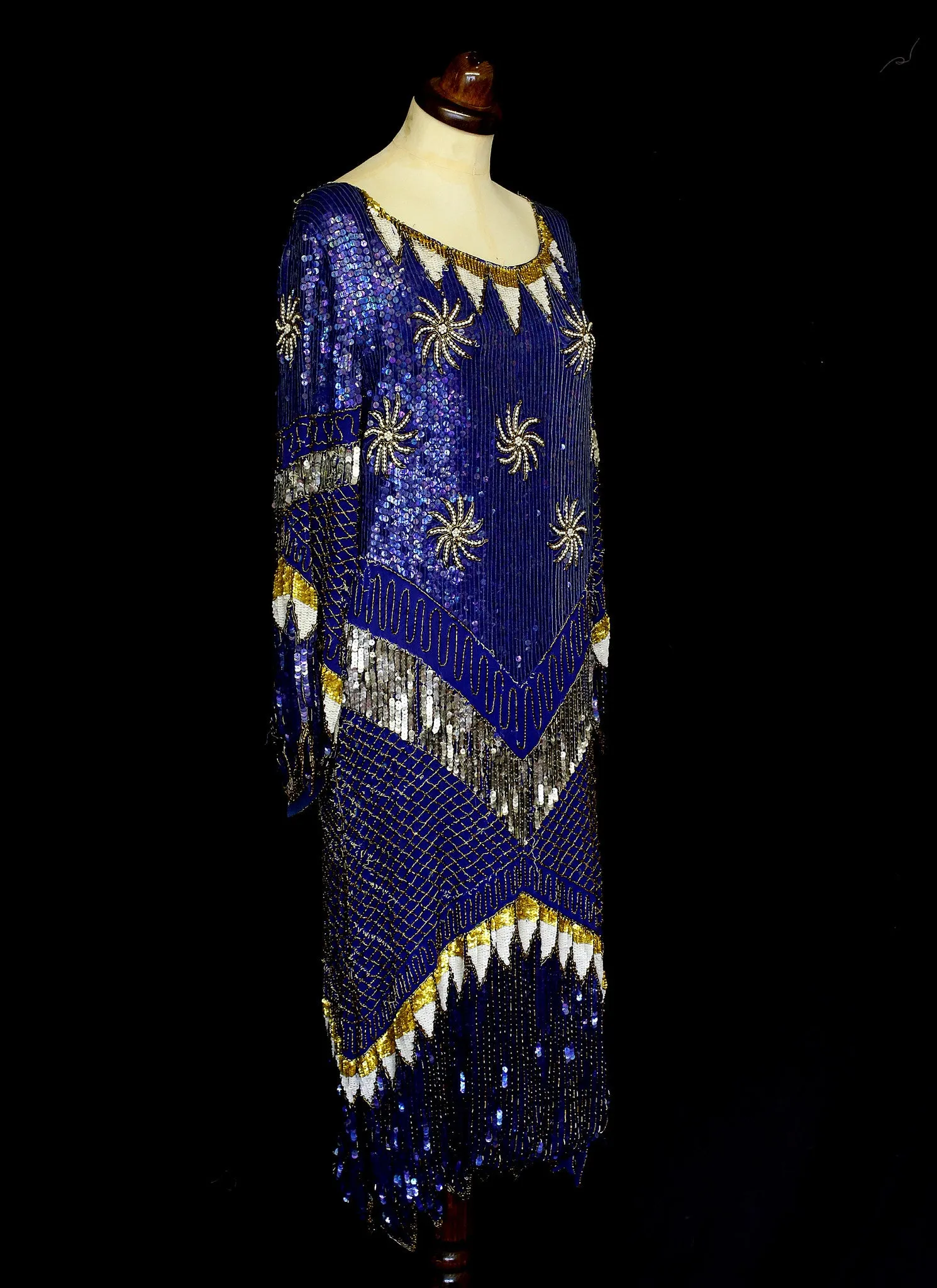 Vintage 1980s Deco Beaded Flapper Dress
