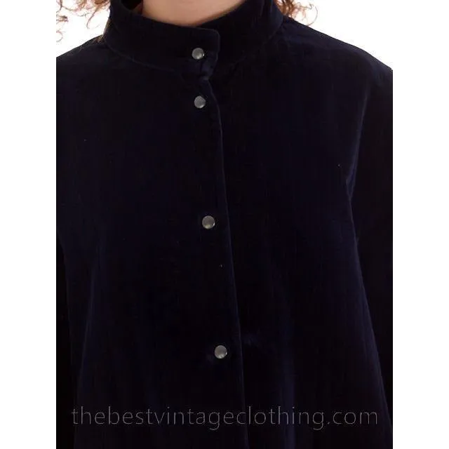 Vintage Vuokko Suomi Blueberry Cotton Velvet Channel Quilted Coat 1970s Sz 40