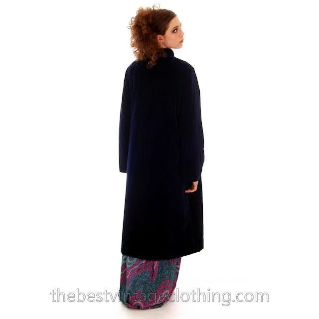 Vintage Vuokko Suomi Blueberry Cotton Velvet Channel Quilted Coat 1970s Sz 40