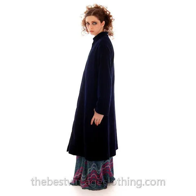 Vintage Vuokko Suomi Blueberry Cotton Velvet Channel Quilted Coat 1970s Sz 40